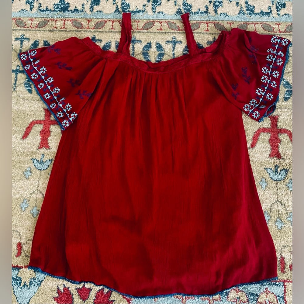 Off-the-Shoulder Gauze Bell-Sleeve Blouse